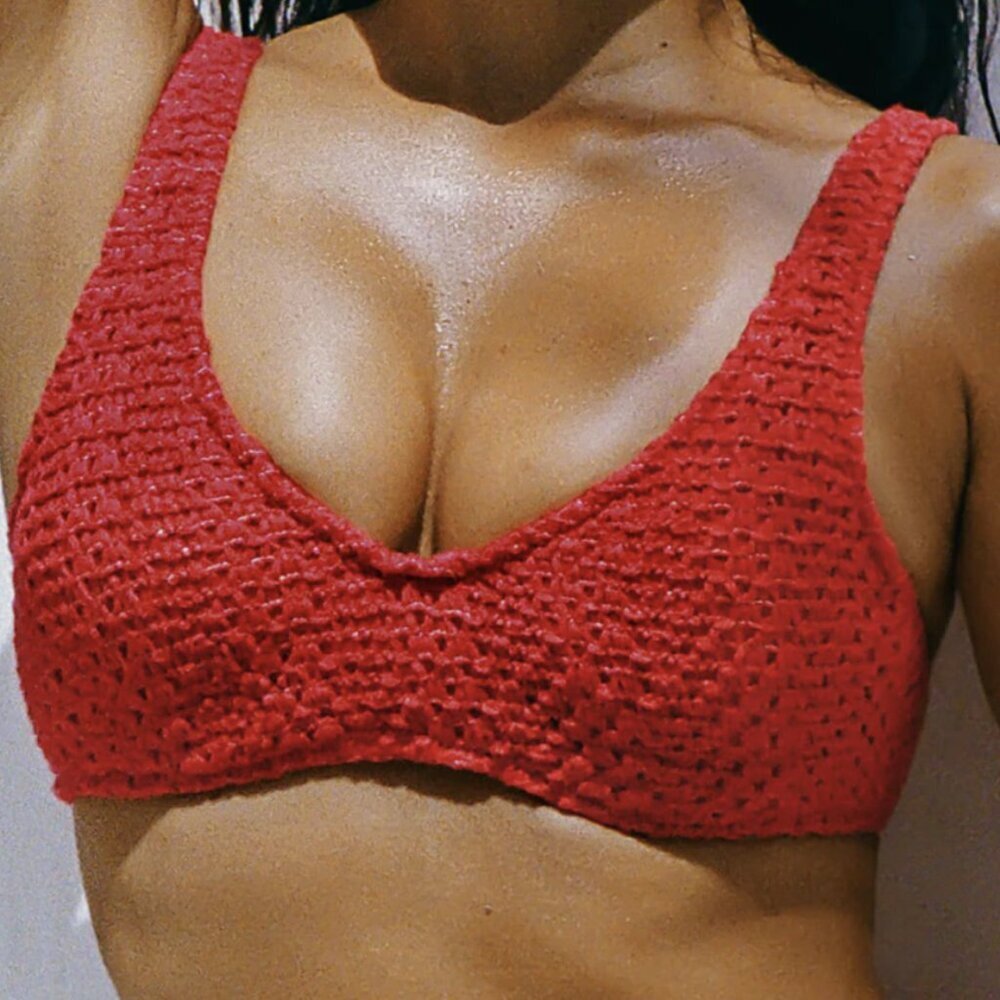 Berlook Red Crochet V-neck Underwire Bikini Top ONLY 61